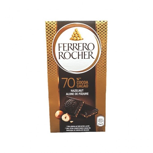 Ciocolata neagra 70% cu alune Ferrero Rocher 90 gr. Ciocolata neagra 70% cu alune Ferrero Rocher 90 gr.